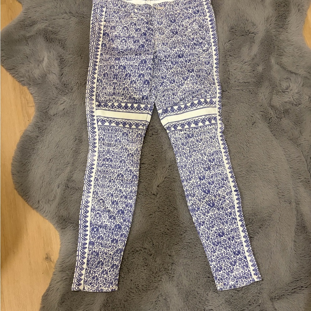 MOTHER Blue and White Floral Pants